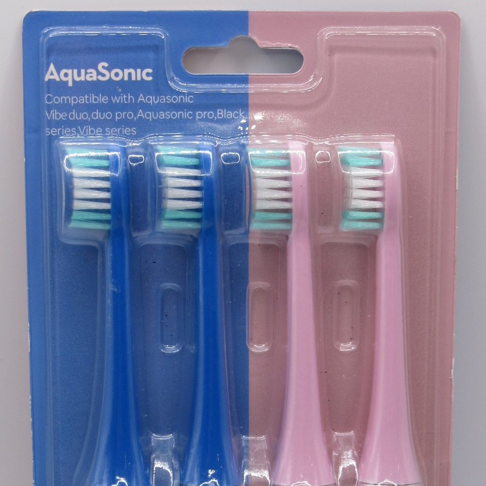 BNIB GENUINE AQUASONIC VIBE DUO PRO 8-PACK REPLACEMENT BRUSH HEADS #750